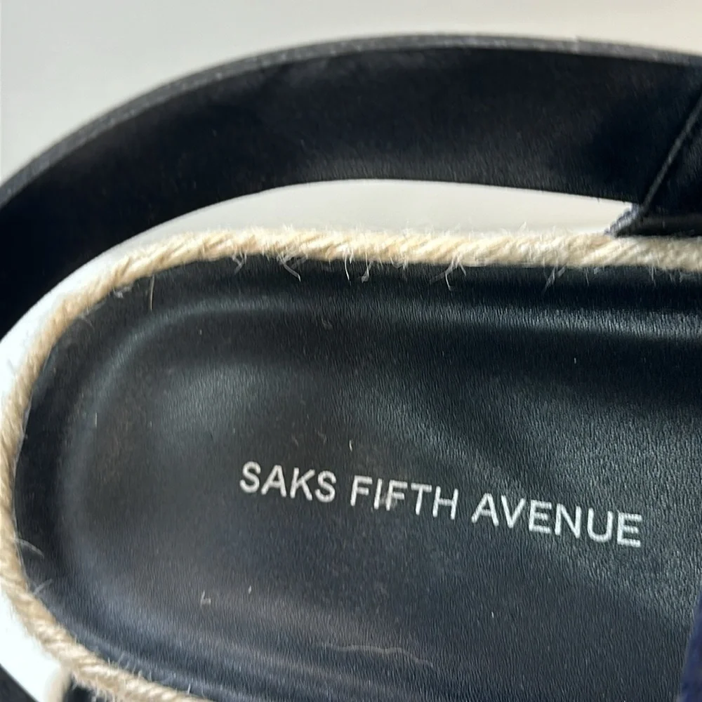Saks Fifth Avenue Foley Navy Green Stripe Slingback Sandals Size 10 Preppy